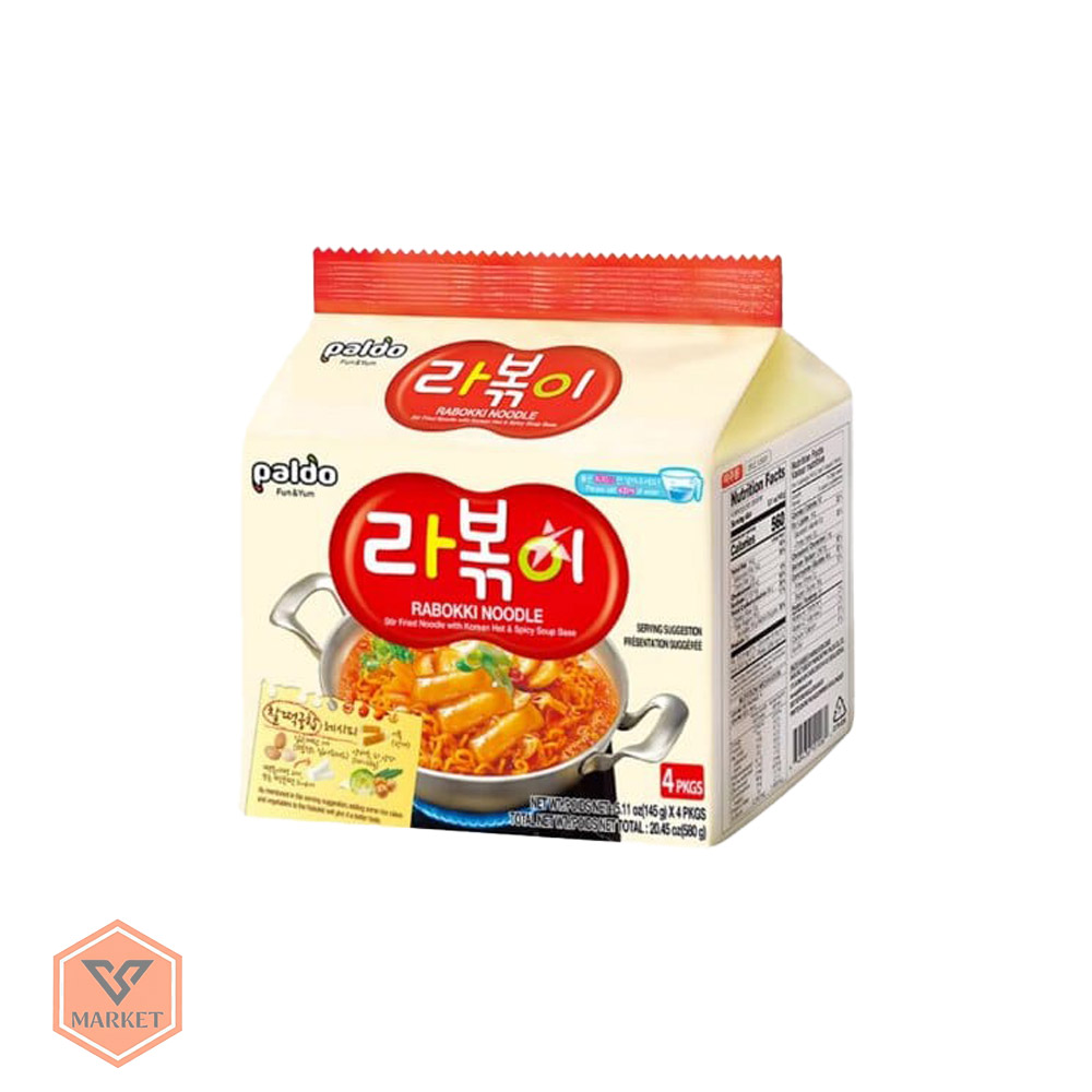 پک 4 عددی نودل کره‌ای پالدو طعم رابوکی تند و شیرین (Paldo Rabokki Noodle) - وزن کل