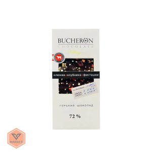 خرید شکلات تلخ ۷۲٪ بوچرون با کرنبری، توت‌فرنگی و پسته (Bucheron Village Dark Chocolate)
