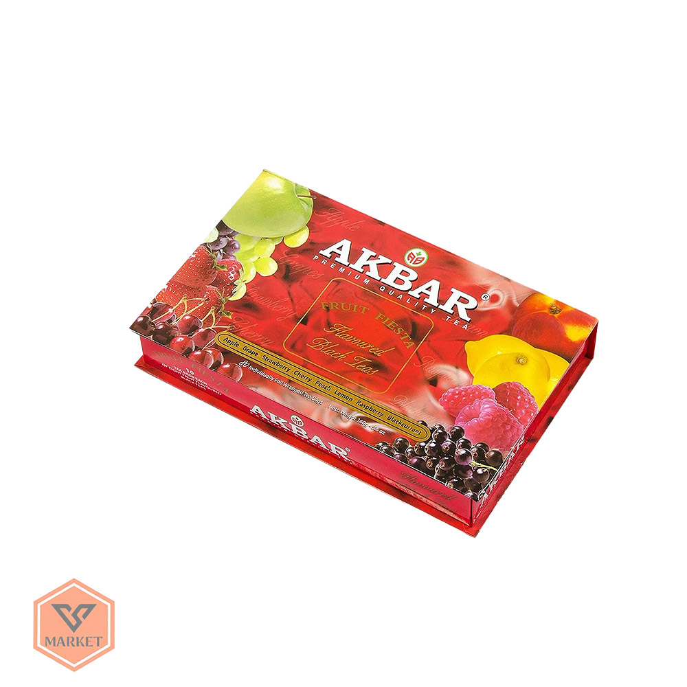چای سیاه کیسه‌ای اکبر با طعم میوه‌های استوایی و جنگلی – جعبه کادویی